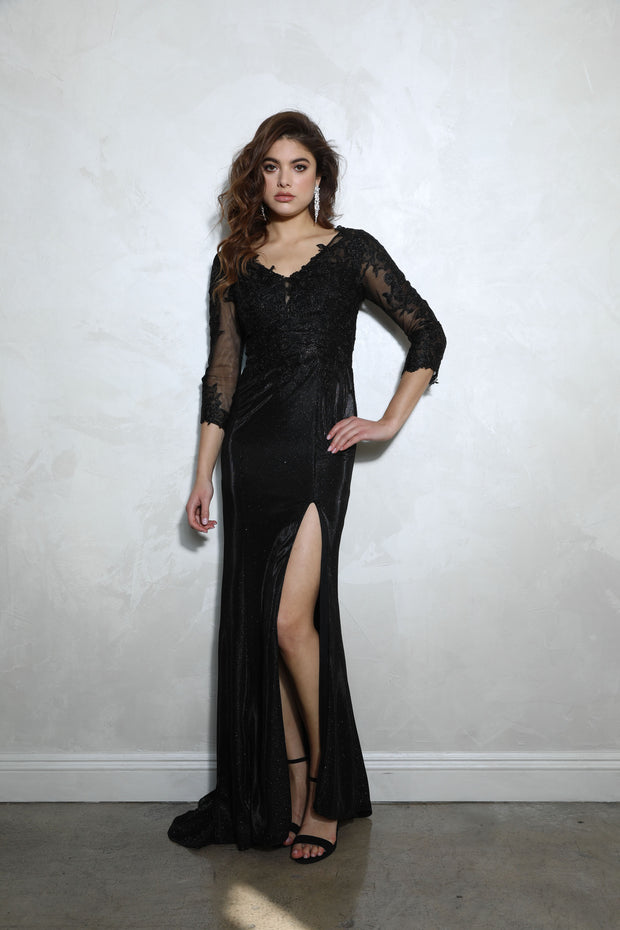 slim fit dress slacks Beaded Long Formal Glitter Fitted Slit Prom Dress Eureka Fashion 9969  The  Dress Outlet