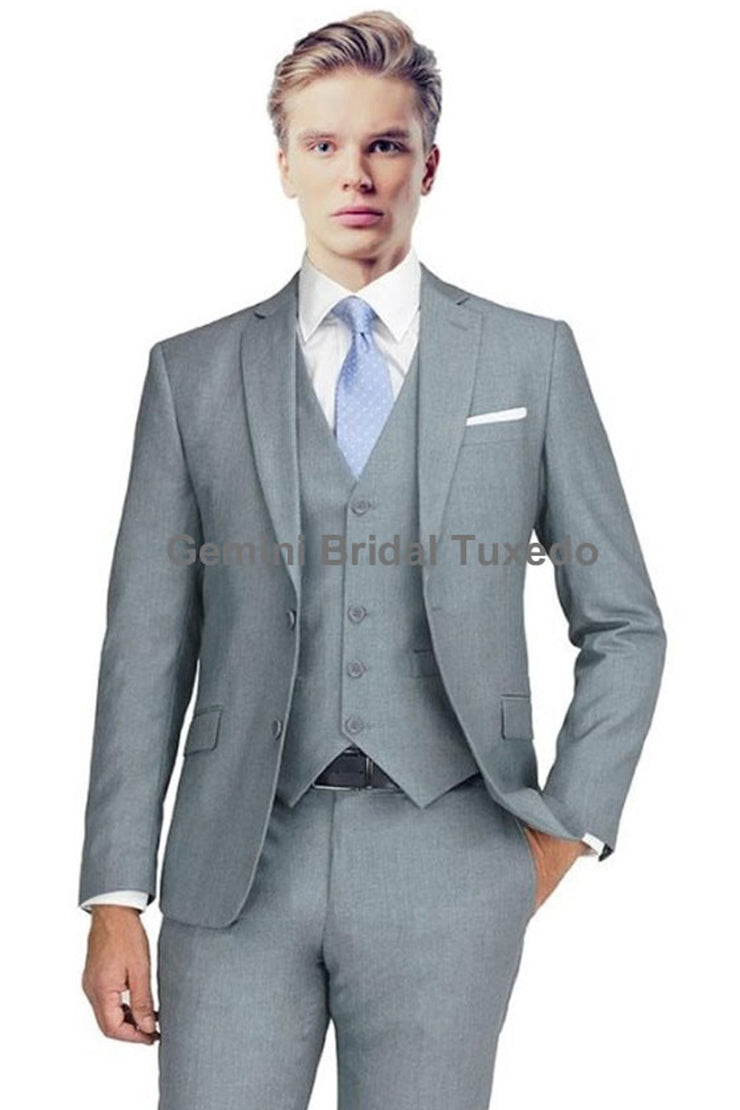 Modern Fit Light Gray Solid Suit Blazer-Gemini Bridal Prom Tuxedo Centre