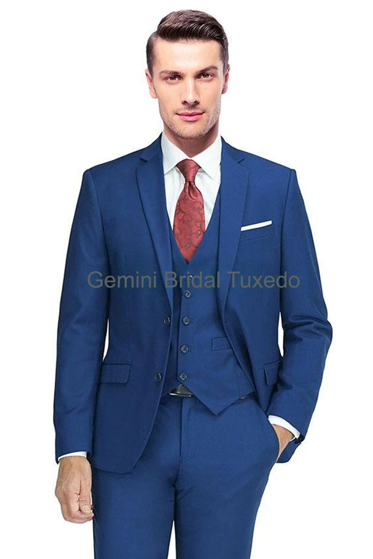 Modern Fit French Blue Solid Suit Blazer-Gemini Bridal Prom Tuxedo Centre