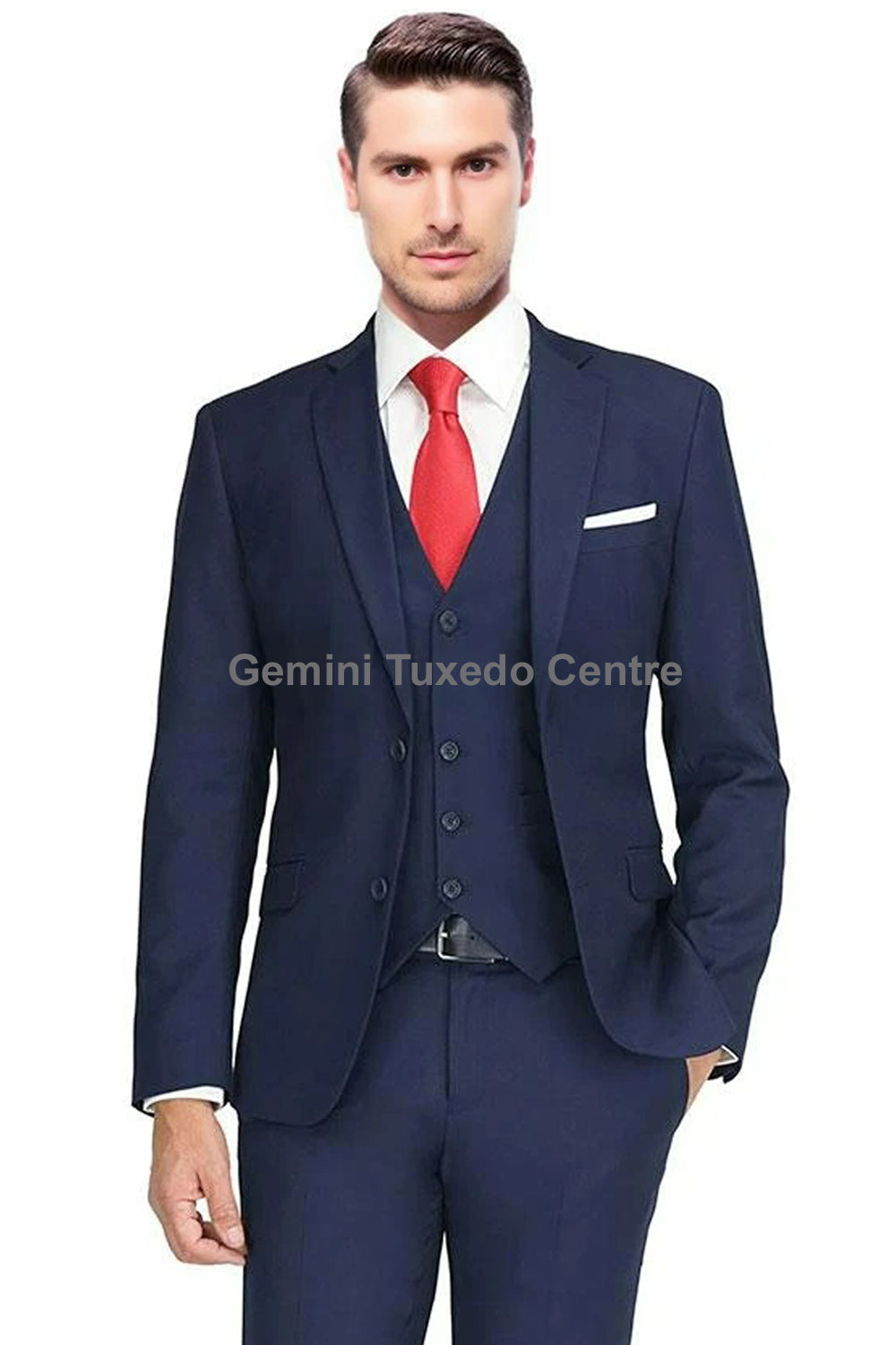 Slim Ink Blue Solid Suit Blazer – Gemini Bridal - Main Image