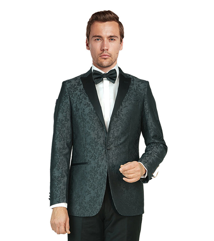 Modern Dark Grey Jacquard Tuxedo Blazer/Pant-Gemini Bridal Prom Tuxedo Centre