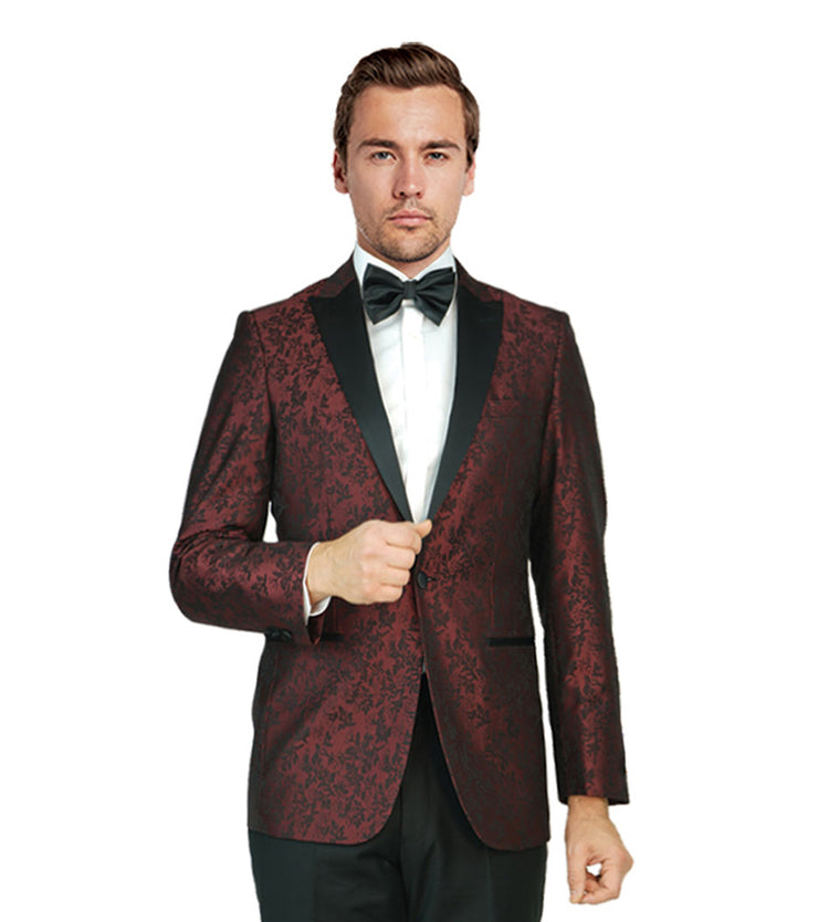Modern Burgundy Jacquard Tuxedo Blazer/Pant-Gemini Bridal Prom Tuxedo Centre