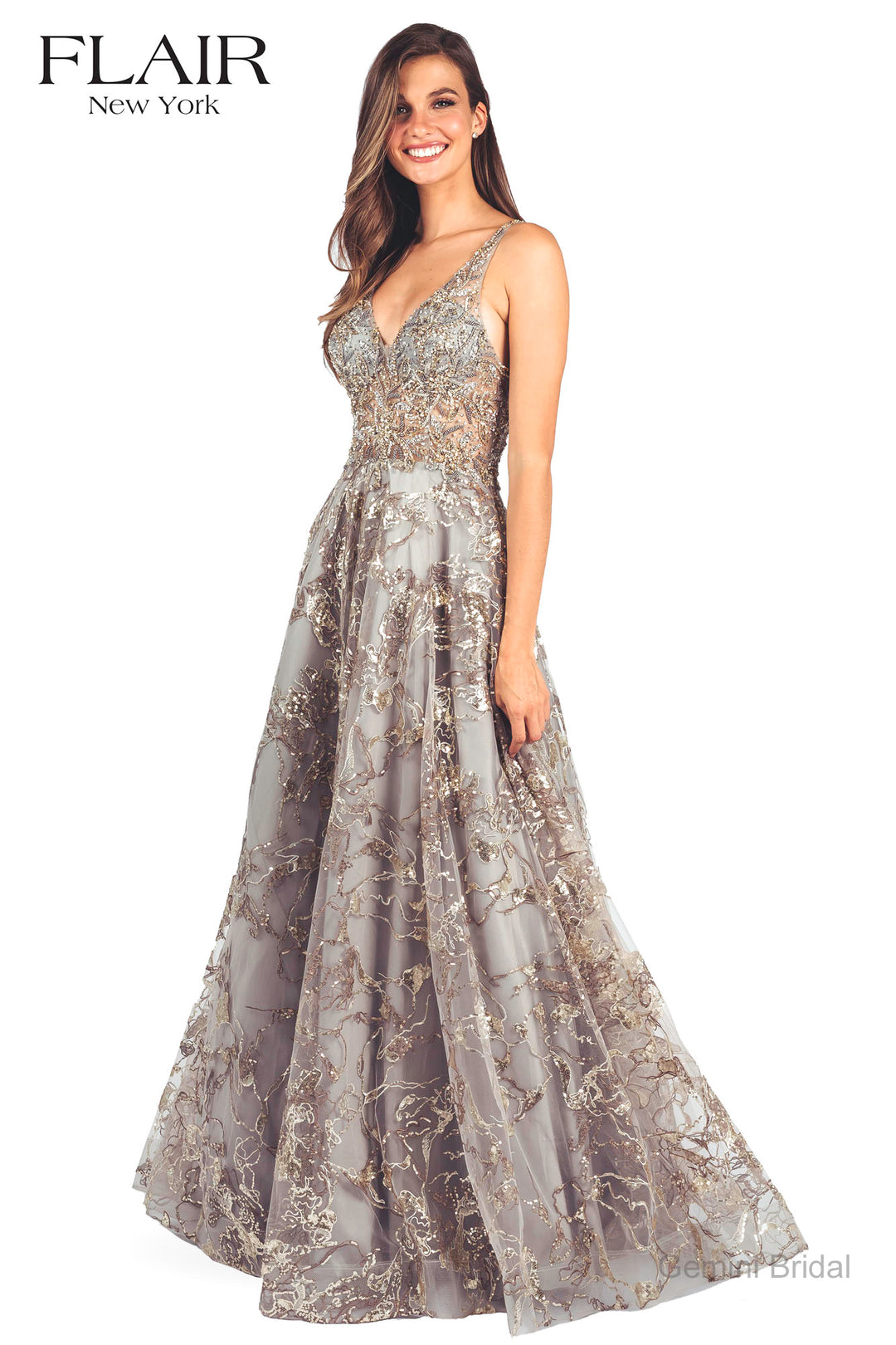 open lace back dress Floral Fit and flare Prom Dress Nox Anabel T1863 – Sparkly Gowns
