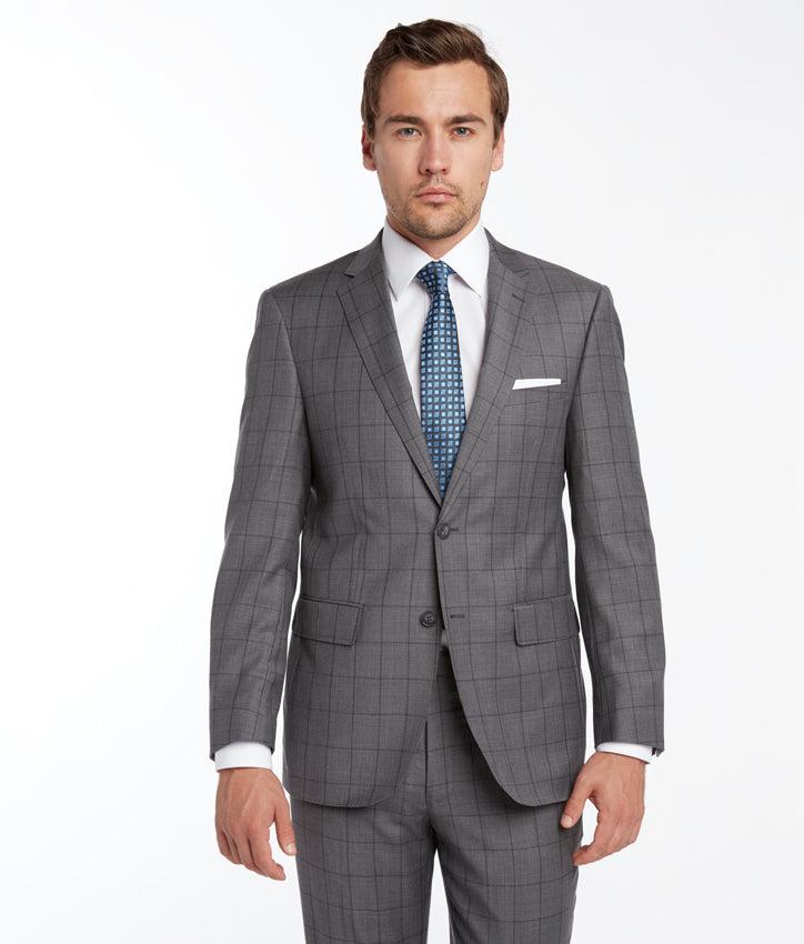 Mordern Grey Windowpane Suit Blazer/Pant-Gemini Bridal Prom Tuxedo Centre